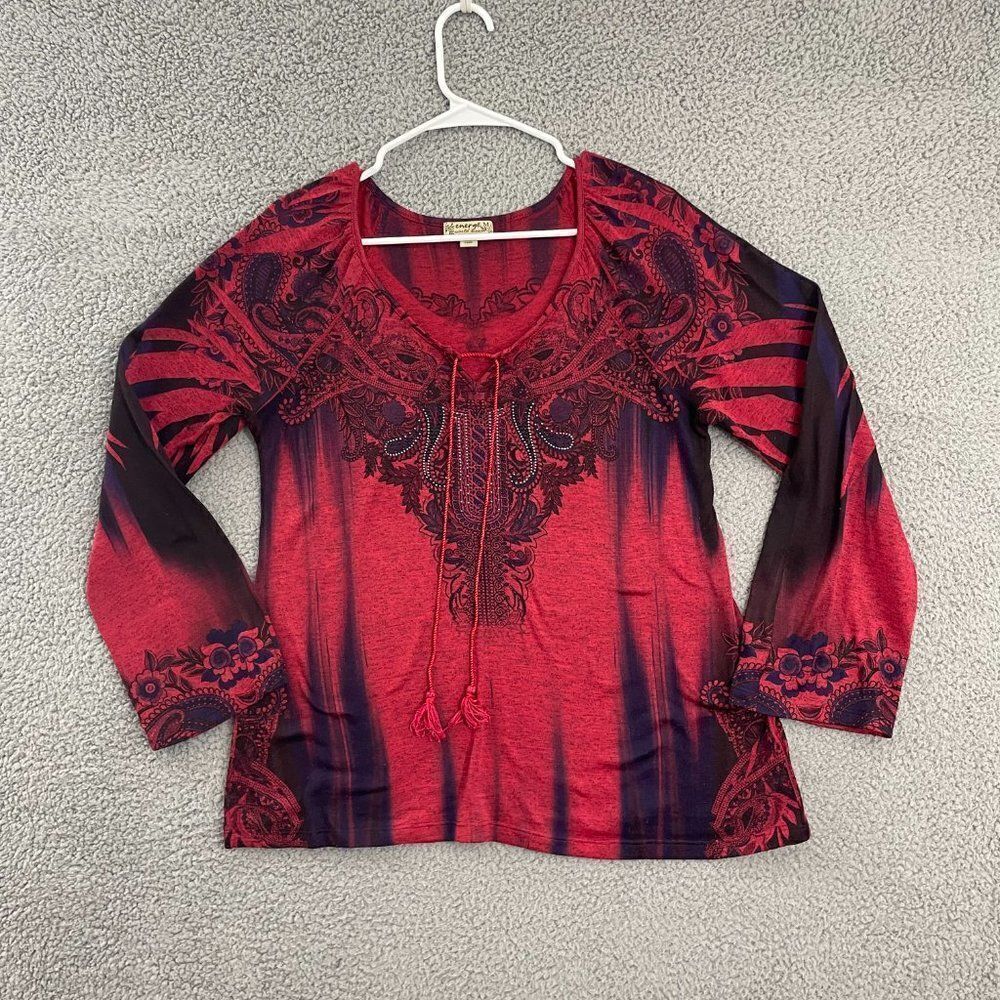 Energe World Wears Women M‎ Red Purple Boho Tunic Blouse